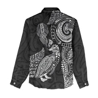 Aotearoa Moko Tribal Tattoo Women Casual Shirt New Zealand Maori Penguin and Fantail Black Color LT03 - Polynesian Pride