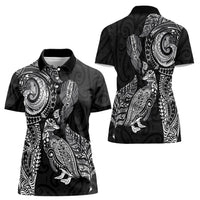 Aotearoa Moko Tribal Tattoo Women Polo Shirt New Zealand Maori Penguin and Fantail Black Color LT03 - Polynesian Pride