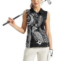 Aotearoa Moko Tribal Tattoo Women Sleeveless Polo Shirt New Zealand Maori Penguin and Fantail Black Color LT03 - Polynesian Pride