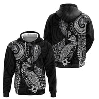 Aotearoa Moko Tribal Tattoo Zip Hoodie New Zealand Maori Penguin and Fantail Black Color LT03 - Polynesian Pride