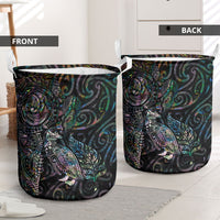 Aotearoa Moko Tribal Tattoo Laundry Basket New Zealand Maori Penguin and Fantail Paua Shell Style