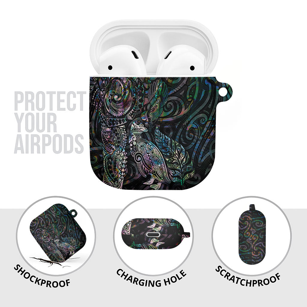 Aotearoa Moko Tribal Tattoo AirPods Case New Zealand Maori Penguin and Fantail Paua Shell Style