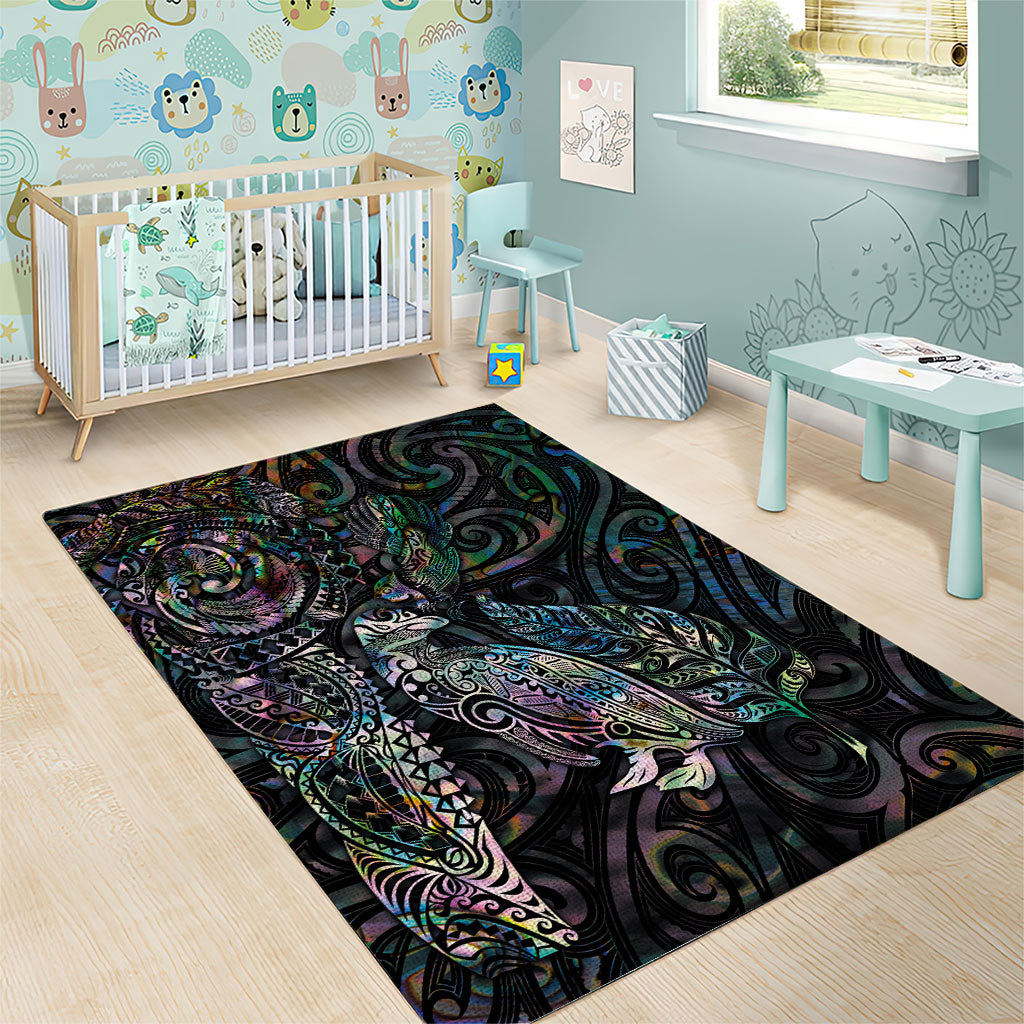 Aotearoa Moko Tribal Tattoo Area Rug New Zealand Maori Penguin and Fantail Paua Shell Style