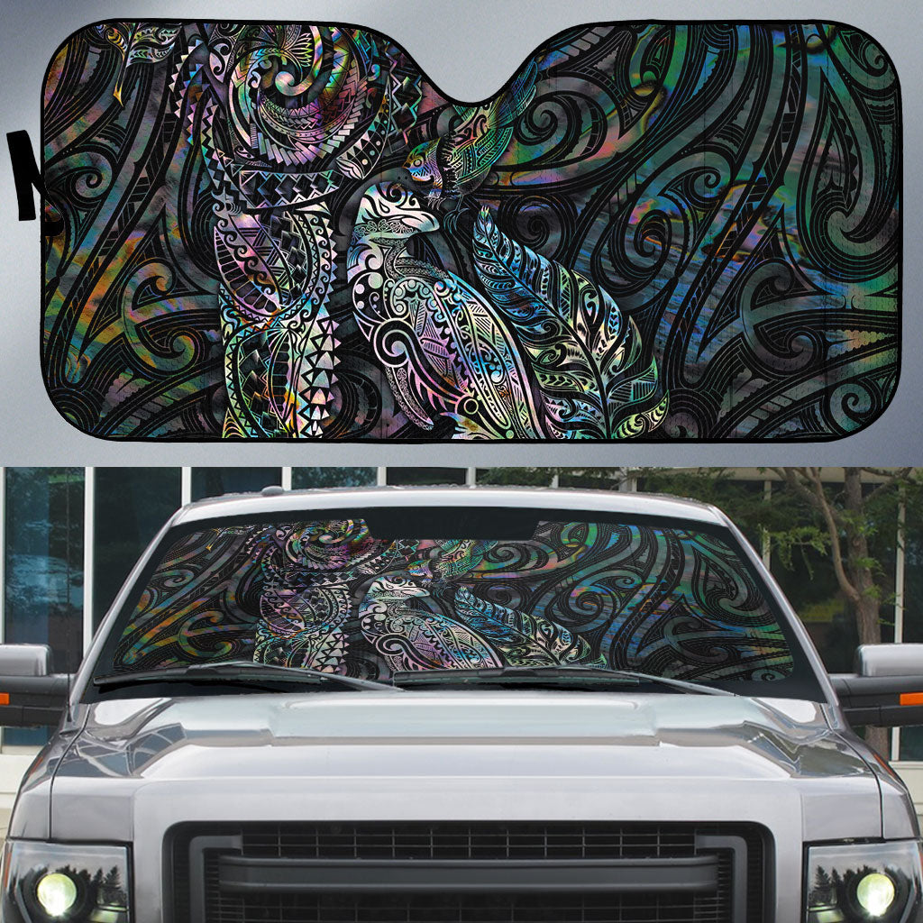 Aotearoa Moko Tribal Tattoo Auto Sun Shade New Zealand Maori Penguin and Fantail Paua Shell Style