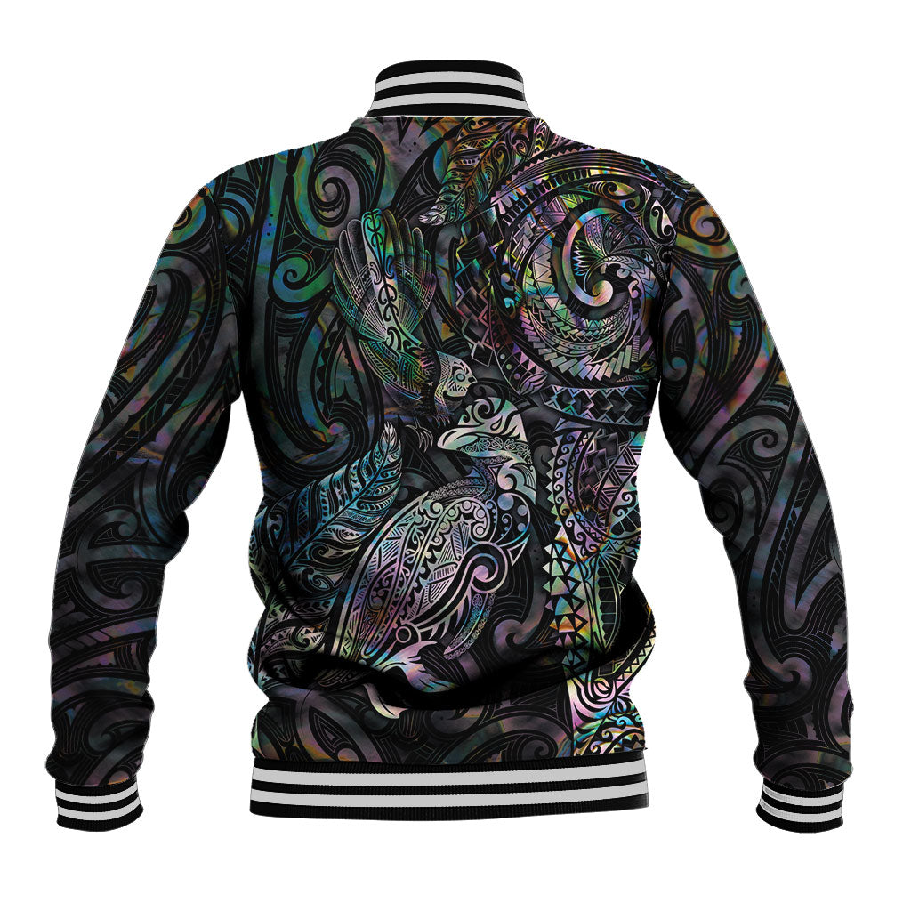 Aotearoa Moko Tribal Tattoo Baseball Jacket New Zealand Maori Penguin and Fantail Paua Shell Style LT03 - Polynesian Pride
