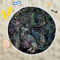 Aotearoa Moko Tribal Tattoo Beach Blanket New Zealand Maori Penguin and Fantail Paua Shell Style