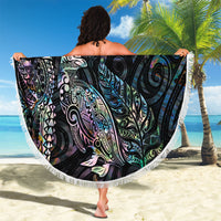 Aotearoa Moko Tribal Tattoo Beach Blanket New Zealand Maori Penguin and Fantail Paua Shell Style
