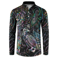 Aotearoa Moko Tribal Tattoo Button Sweatshirt New Zealand Maori Penguin and Fantail Paua Shell Style LT03 Multicolor - Polynesian Pride