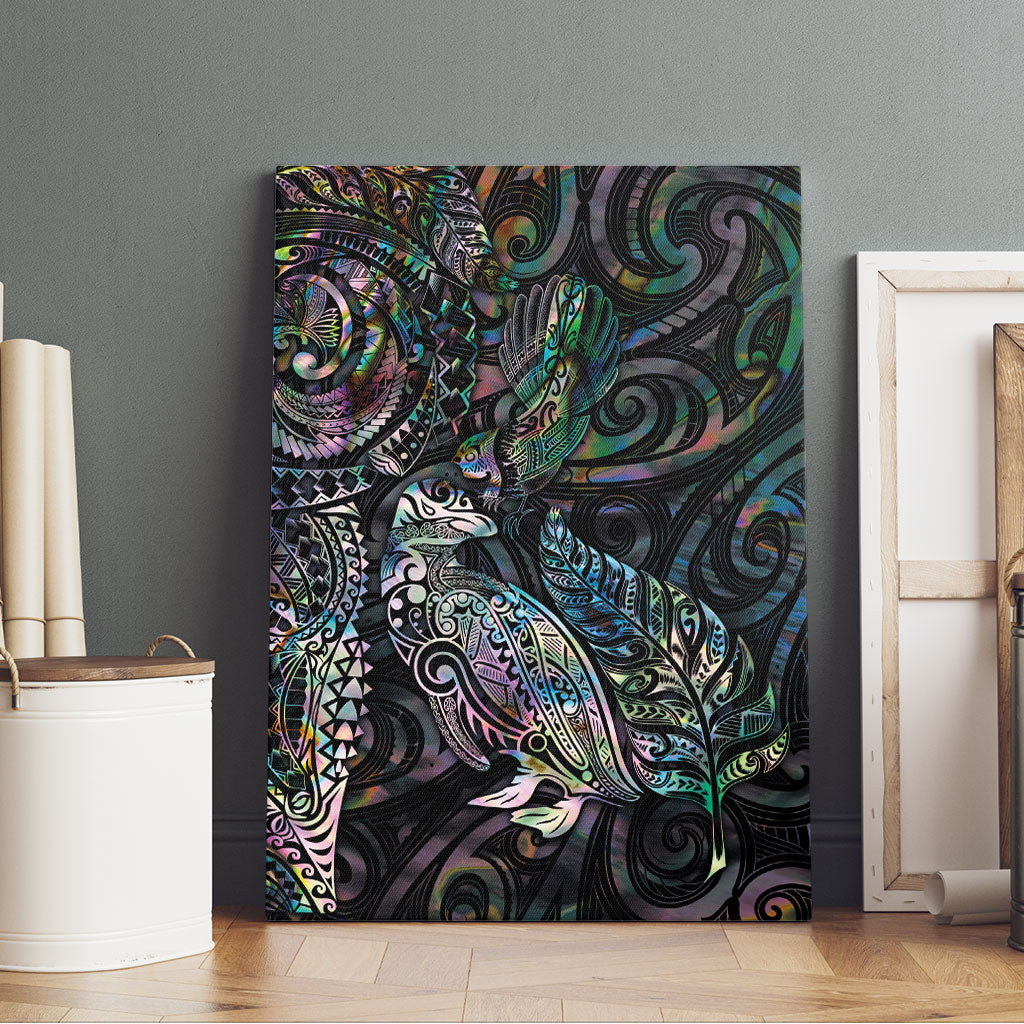 Aotearoa Moko Tribal Tattoo Canvas Wall Art New Zealand Maori Penguin and Fantail Paua Shell Style