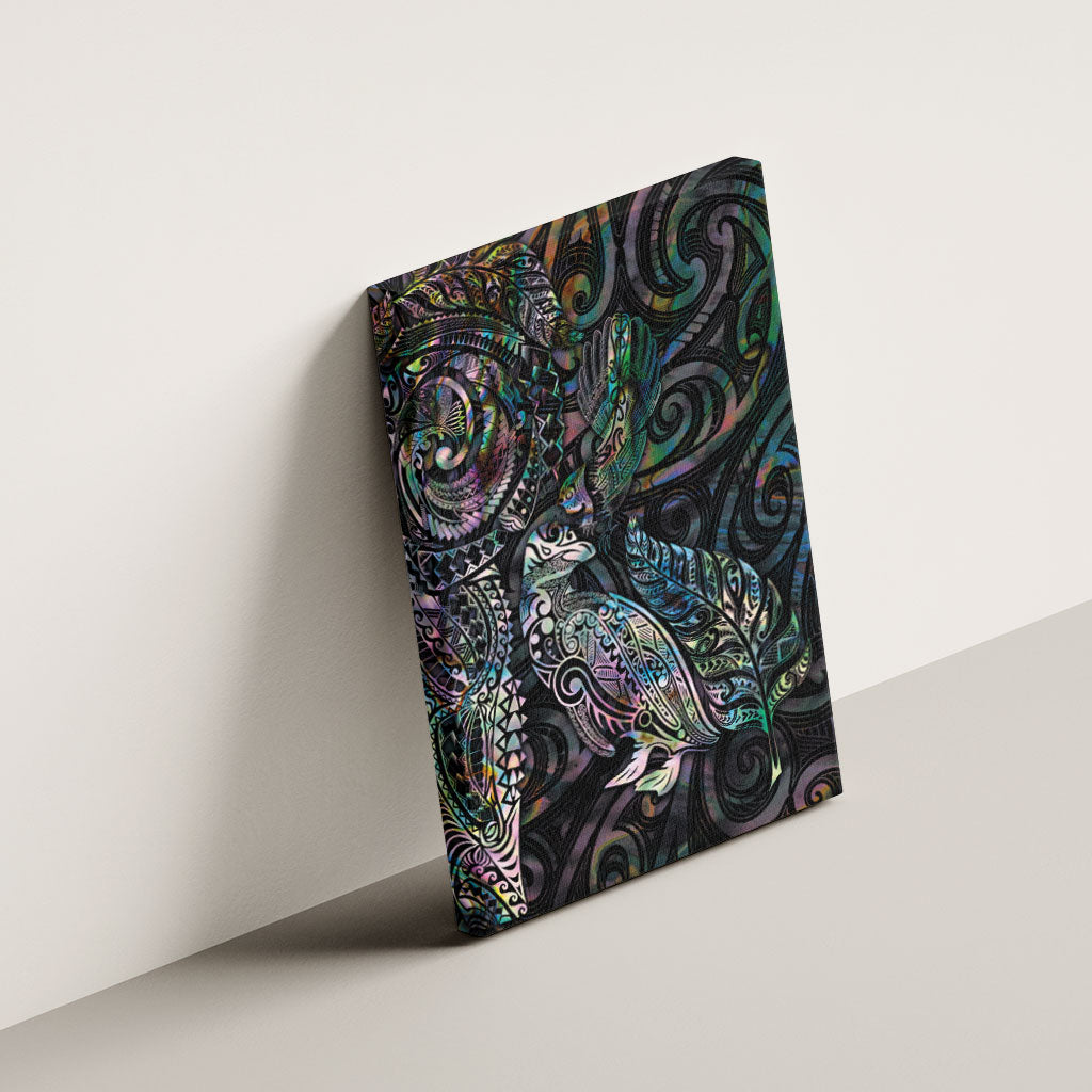Aotearoa Moko Tribal Tattoo Canvas Wall Art New Zealand Maori Penguin and Fantail Paua Shell Style