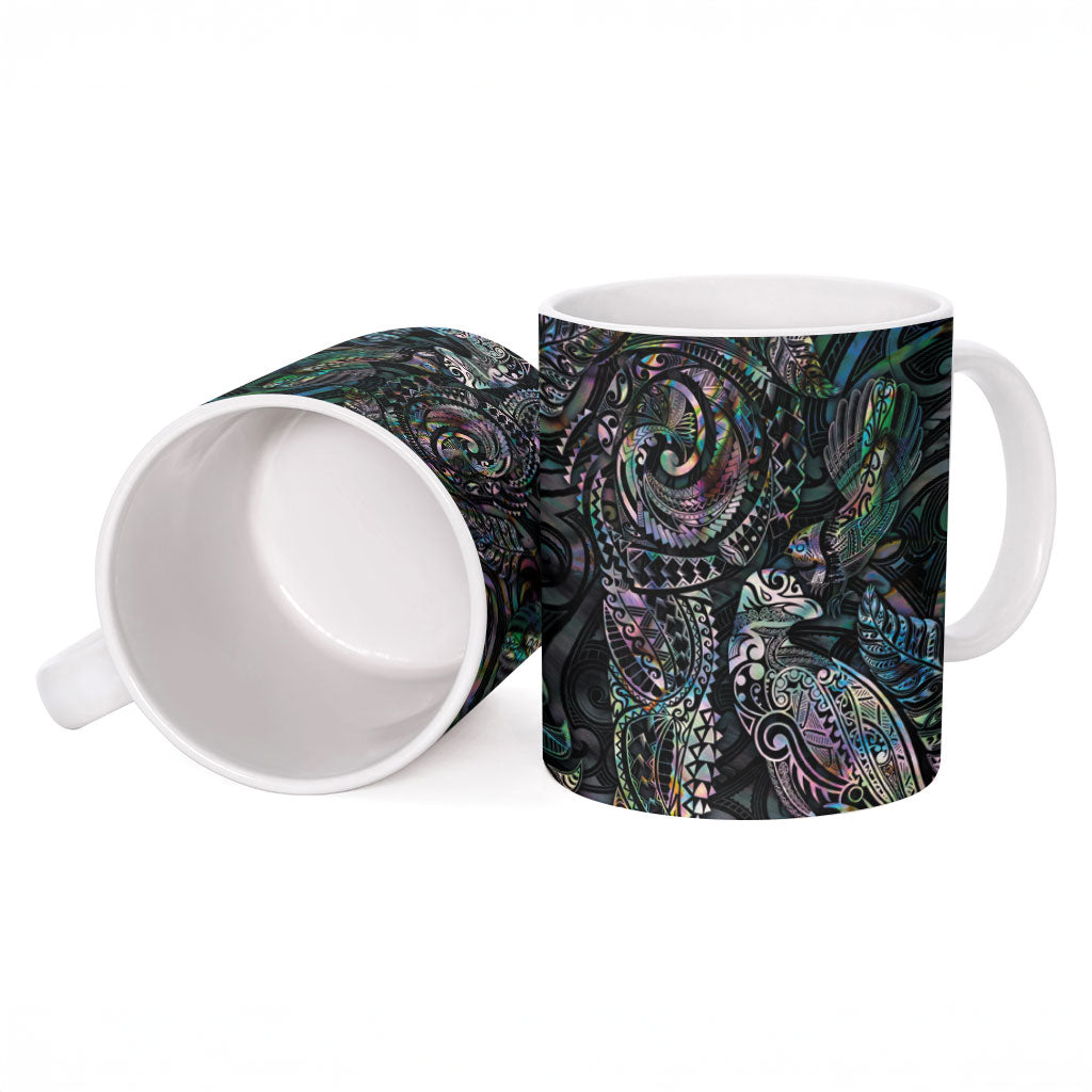 Aotearoa Moko Tribal Tattoo Ceramic Mug New Zealand Maori Penguin and Fantail Paua Shell Style LT03 - Polynesian Pride