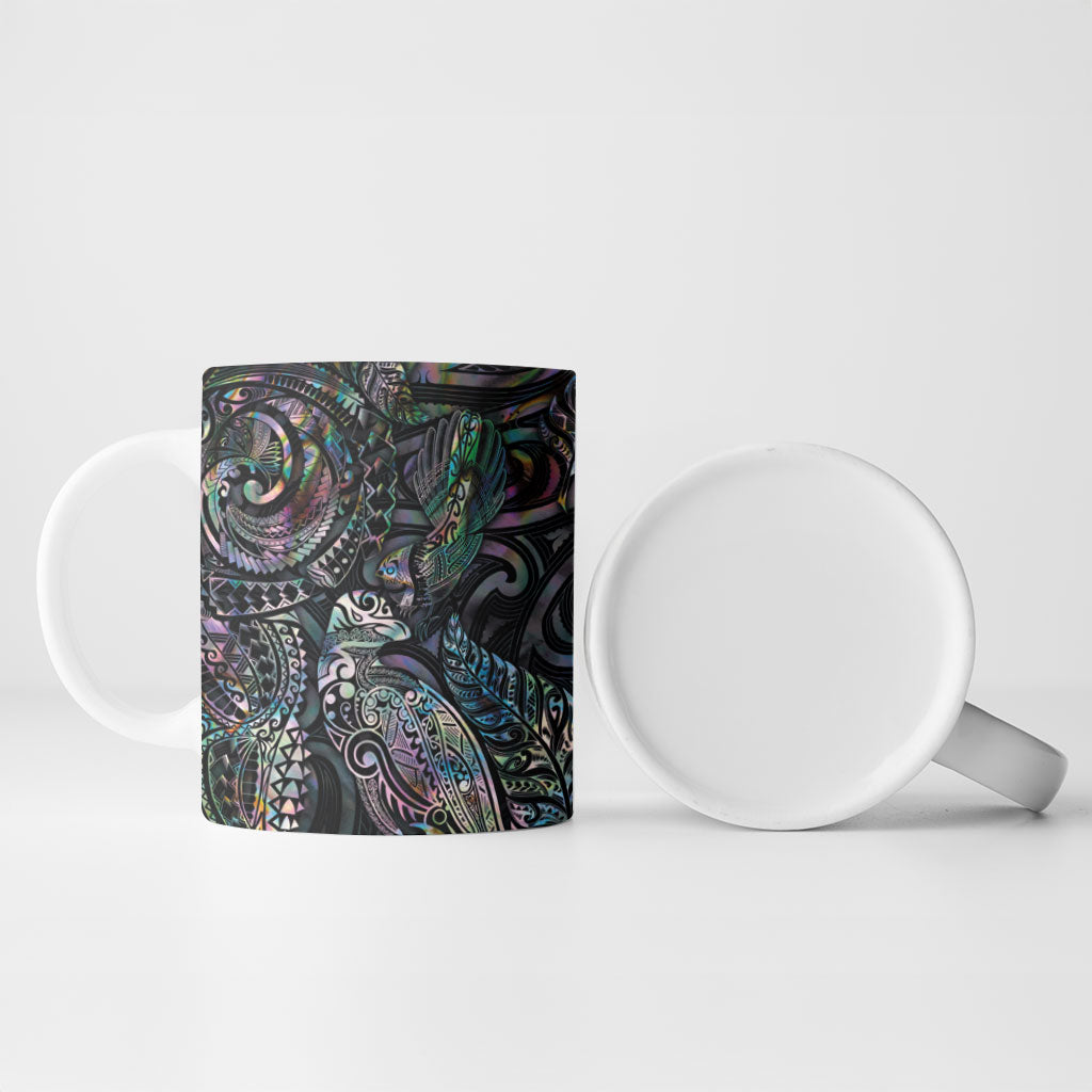Aotearoa Moko Tribal Tattoo Ceramic Mug New Zealand Maori Penguin and Fantail Paua Shell Style LT03 - Polynesian Pride