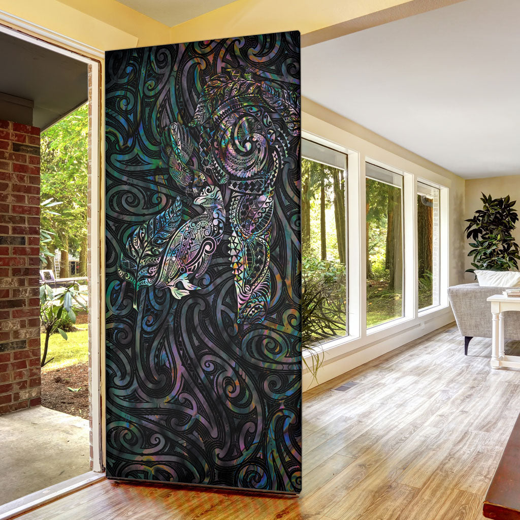 Aotearoa Moko Tribal Tattoo Door Cover New Zealand Maori Penguin and Fantail Paua Shell Style LT03 - Polynesian Pride