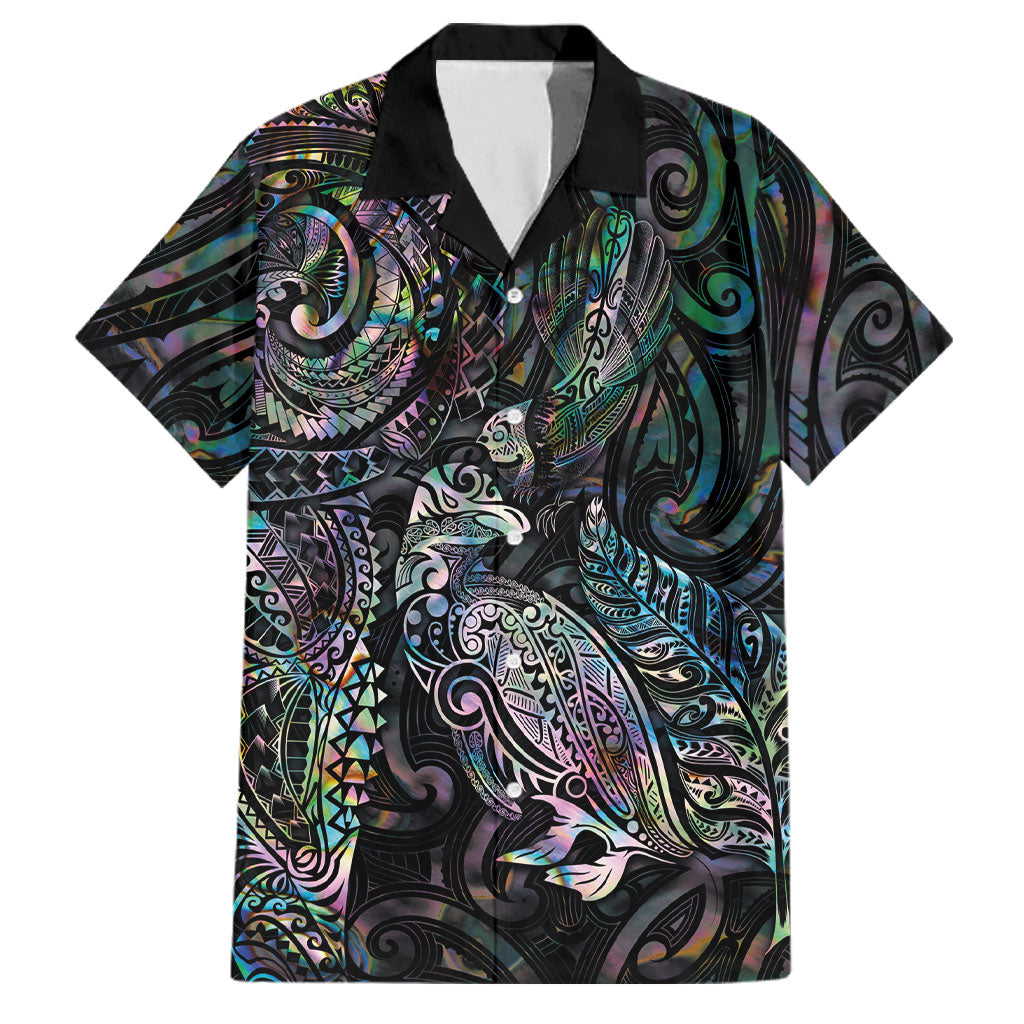 Aotearoa Moko Tribal Tattoo Family Matching Long Sleeve Bodycon Dress and Hawaiian Shirt New Zealand Maori Penguin and Fantail Paua Shell Style LT03 Dad's Shirt - Short Sleeve Multicolor - Polynesian Pride