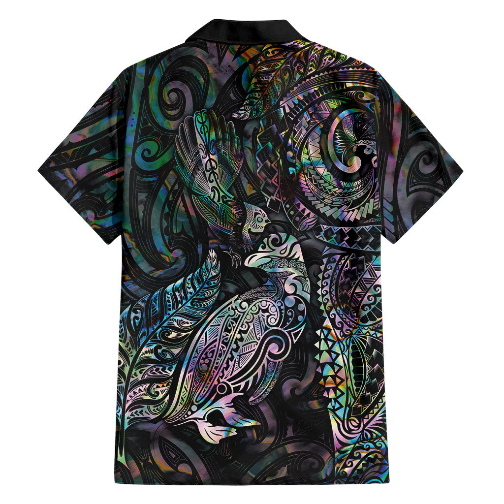 Aotearoa Moko Tribal Tattoo Family Matching Off Shoulder Maxi Dress and Hawaiian Shirt New Zealand Maori Penguin and Fantail Paua Shell Style LT03 - Polynesian Pride