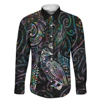 Aotearoa Moko Tribal Tattoo Family Matching Off Shoulder Maxi Dress and Hawaiian Shirt New Zealand Maori Penguin and Fantail Paua Shell Style LT03 Dad's Shirt - Long Sleeve Multicolor - Polynesian Pride