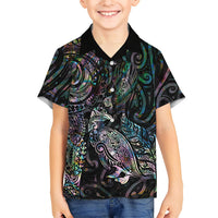 Aotearoa Moko Tribal Tattoo Family Matching Short Sleeve Bodycon Dress and Hawaiian Shirt New Zealand Maori Penguin and Fantail Paua Shell Style LT03 Son's Shirt Multicolor - Polynesian Pride