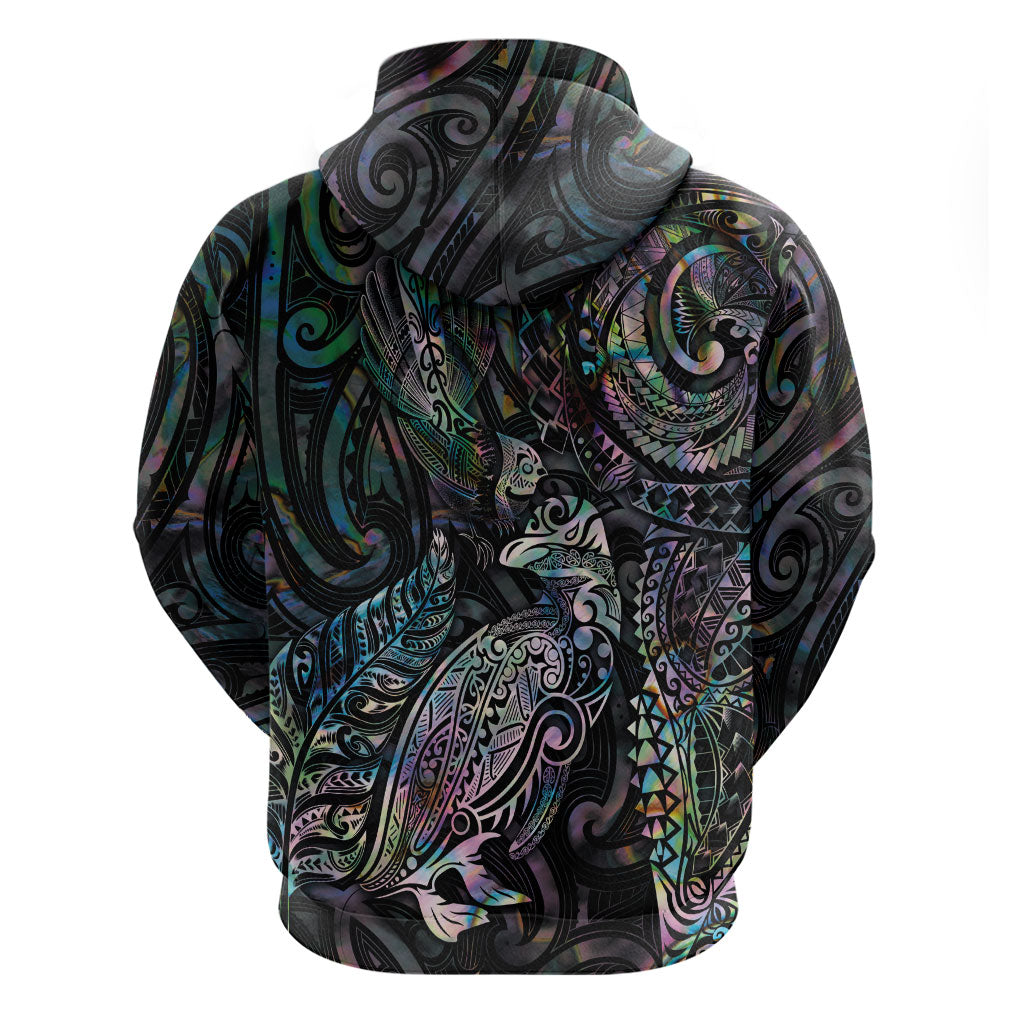 Aotearoa Moko Tribal Tattoo Hoodie New Zealand Maori Penguin and Fantail Paua Shell Style LT03 - Polynesian Pride