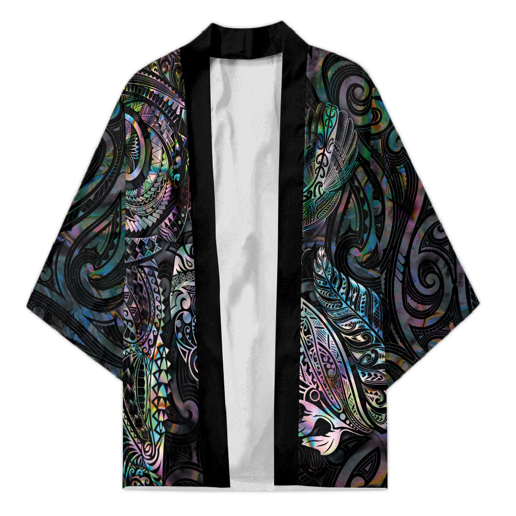 Aotearoa Moko Tribal Tattoo Kimono New Zealand Maori Penguin and Fantail Paua Shell Style
