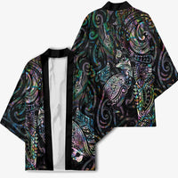 Aotearoa Moko Tribal Tattoo Kimono New Zealand Maori Penguin and Fantail Paua Shell Style