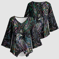 Aotearoa Moko Tribal Tattoo Kimono Sleeve Blouse New Zealand Maori Penguin and Fantail Paua Shell Style