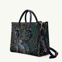 Aotearoa Moko Tribal Tattoo Leather Bag New Zealand Maori Penguin and Fantail Paua Shell Style