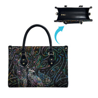 Aotearoa Moko Tribal Tattoo Leather Bag New Zealand Maori Penguin and Fantail Paua Shell Style