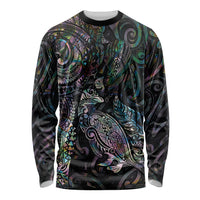 Aotearoa Moko Tribal Tattoo Long Sleeve Shirt New Zealand Maori Penguin and Fantail Paua Shell Style LT03 Unisex Multicolor - Polynesian Pride
