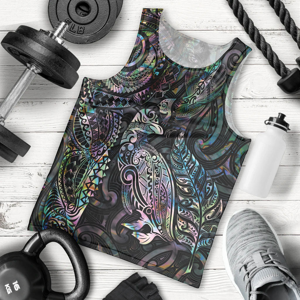 Aotearoa Moko Tribal Tattoo Men Tank Top New Zealand Maori Penguin and Fantail Paua Shell Style