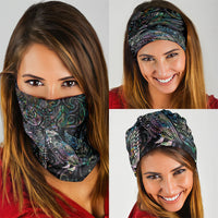 Aotearoa Moko Tribal Tattoo Neck Gaiter New Zealand Maori Penguin and Fantail Paua Shell Style