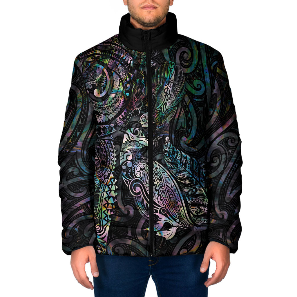 Aotearoa Moko Tribal Tattoo Padded Jacket New Zealand Maori Penguin and Fantail Paua Shell Style LT03 Men Multicolor - Polynesian Pride