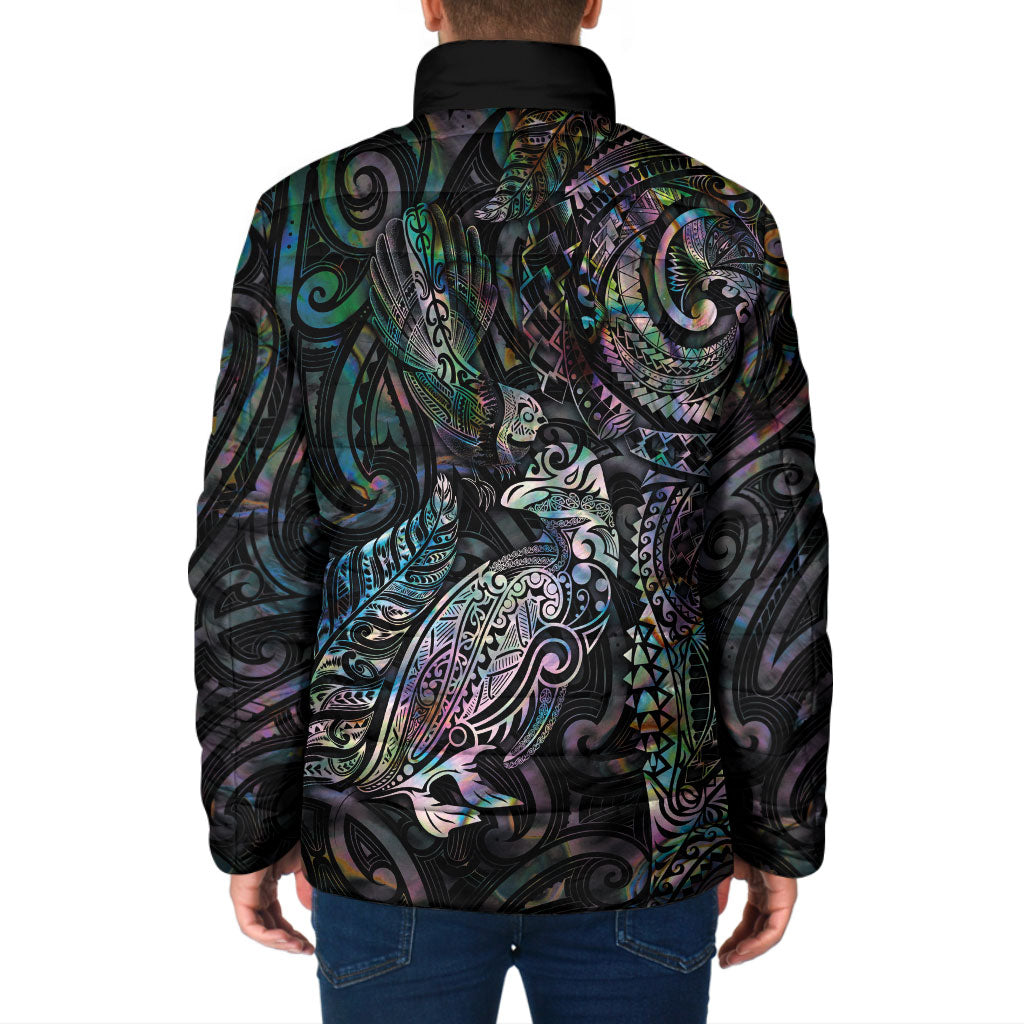 Aotearoa Moko Tribal Tattoo Padded Jacket New Zealand Maori Penguin and Fantail Paua Shell Style