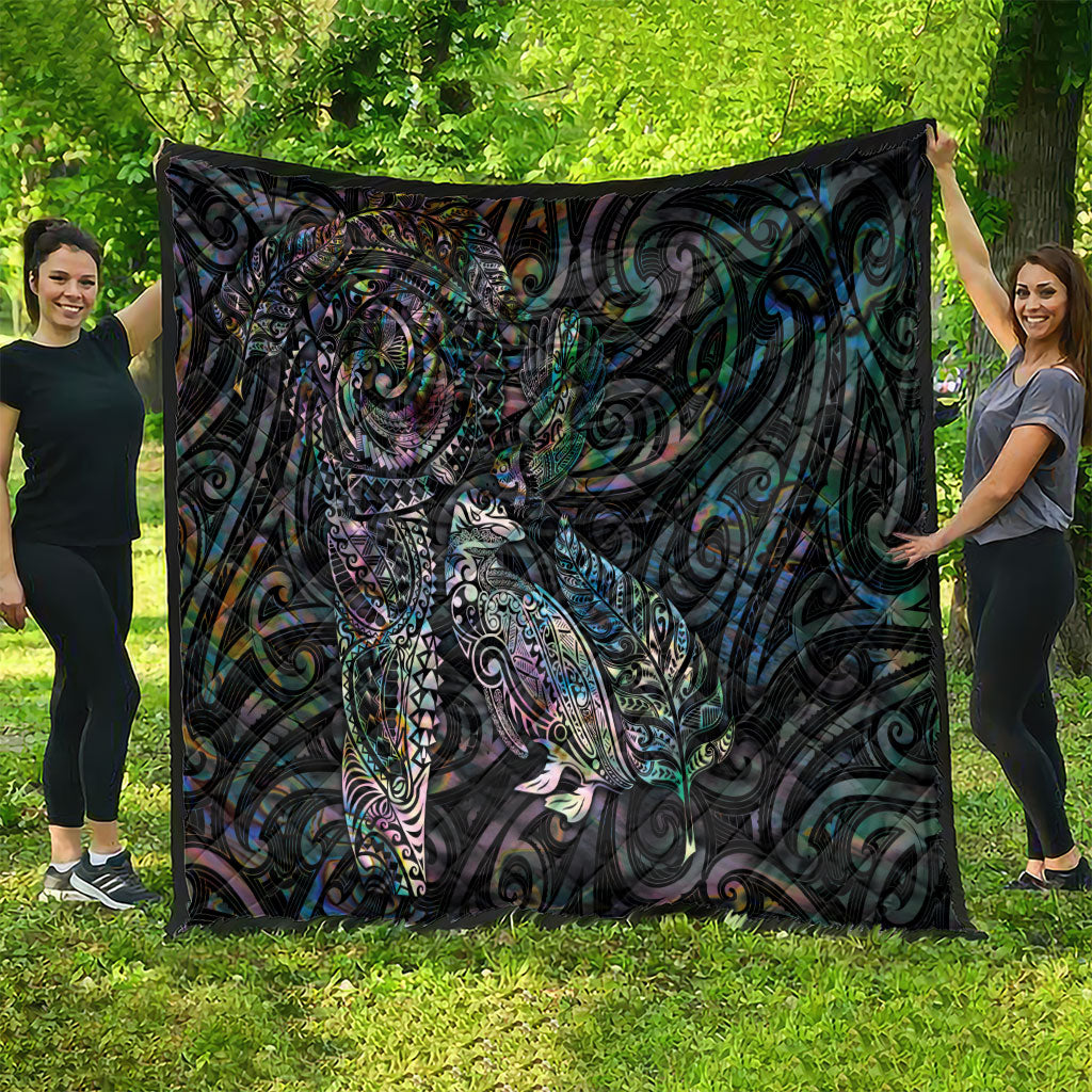 Aotearoa Moko Tribal Tattoo Quilt New Zealand Maori Penguin and Fantail Paua Shell Style