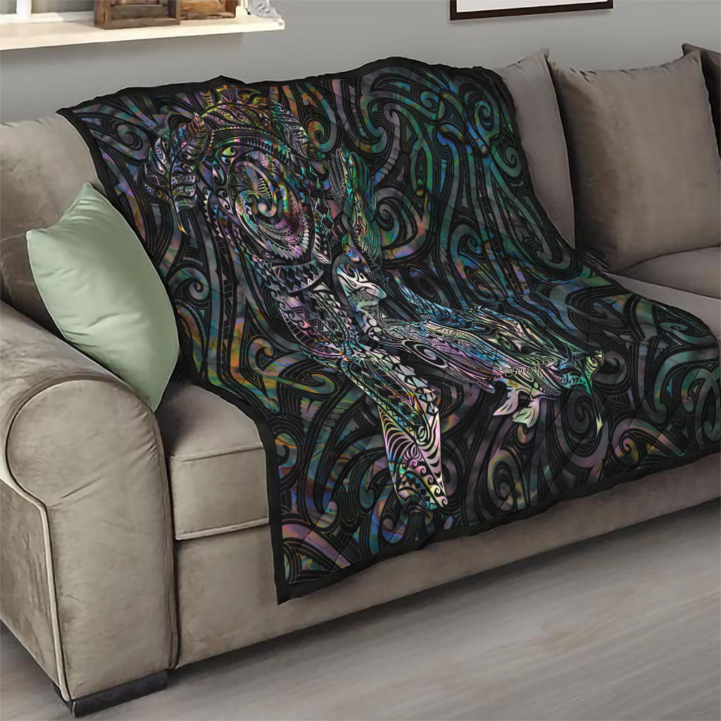 Aotearoa Moko Tribal Tattoo Quilt New Zealand Maori Penguin and Fantail Paua Shell Style