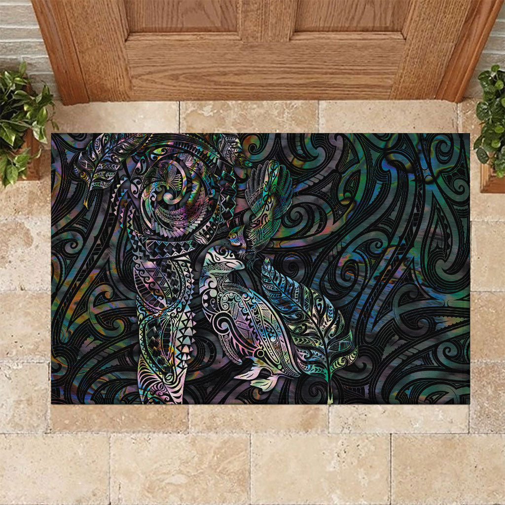 Aotearoa Moko Tribal Tattoo Rubber Doormat New Zealand Maori Penguin and Fantail Paua Shell Style