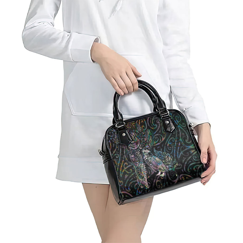 Aotearoa Moko Tribal Tattoo Shoulder Handbag New Zealand Maori Penguin and Fantail Paua Shell Style