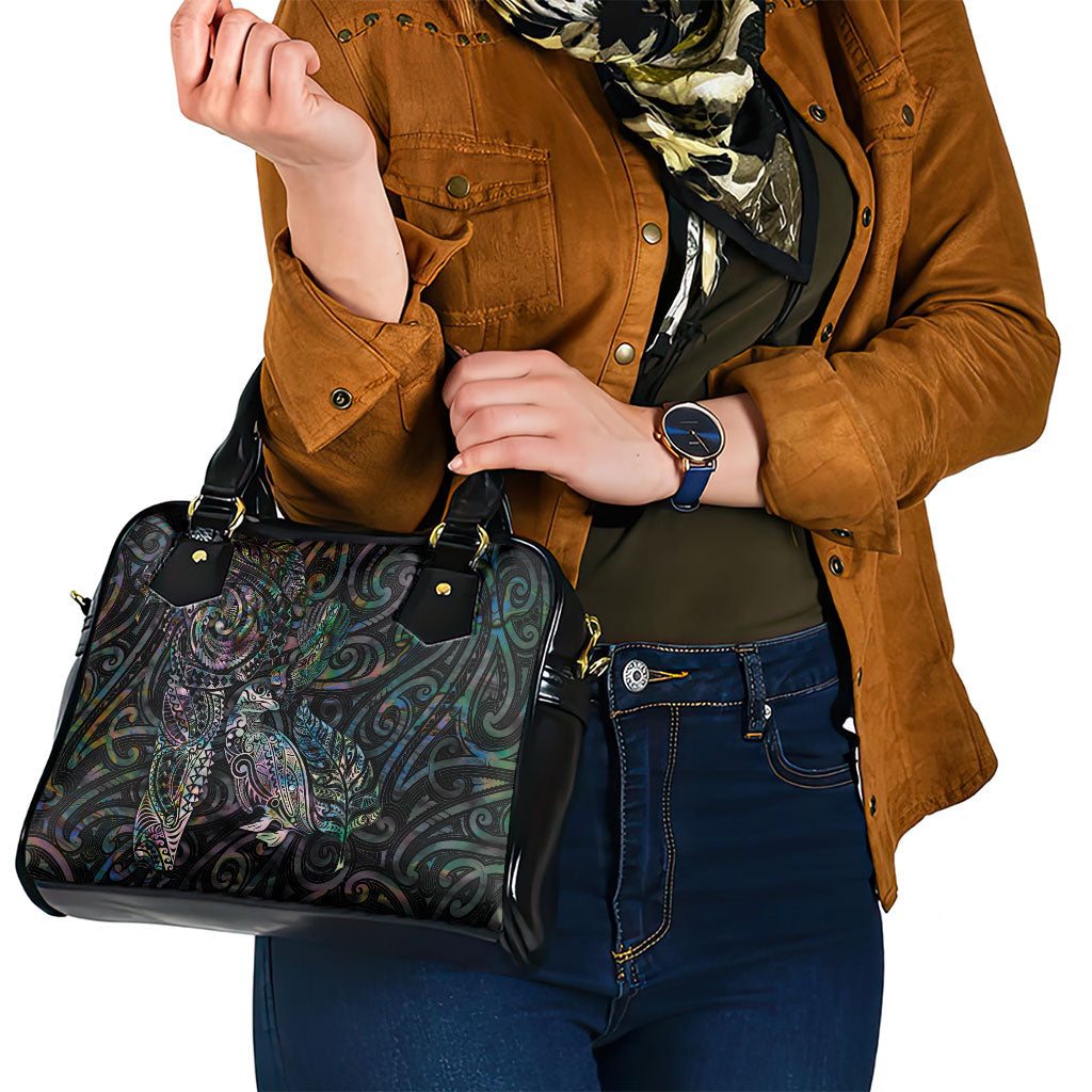 Aotearoa Moko Tribal Tattoo Shoulder Handbag New Zealand Maori Penguin and Fantail Paua Shell Style