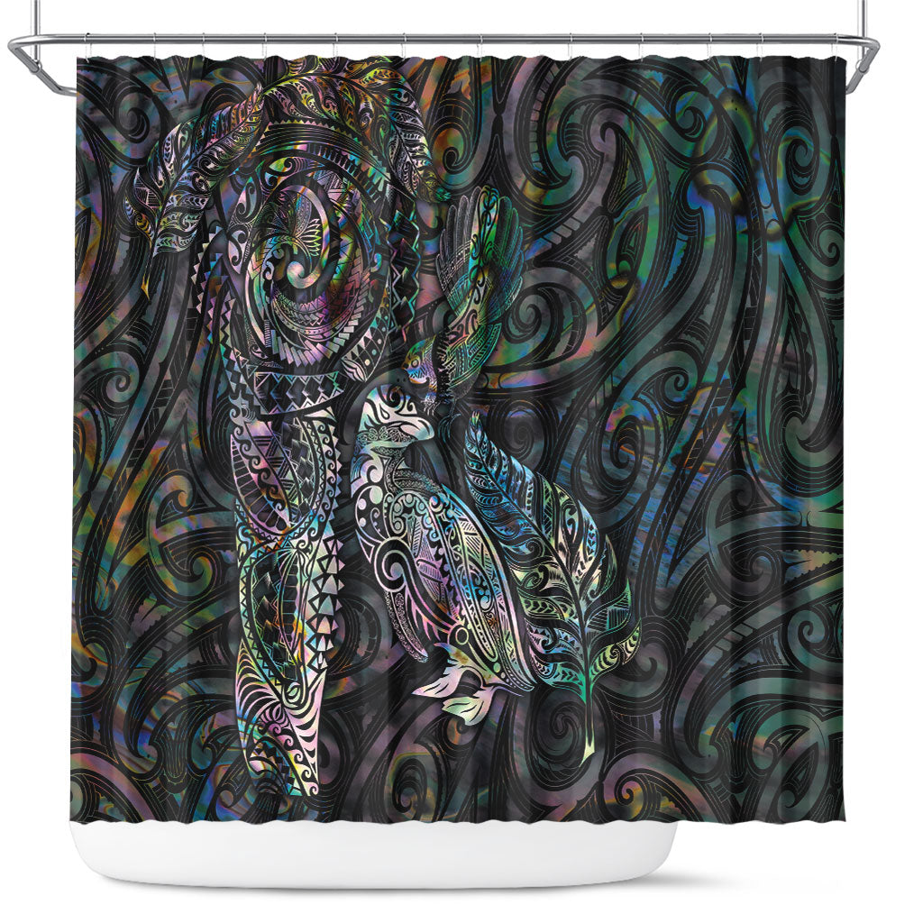 Aotearoa Moko Tribal Tattoo Shower Curtain New Zealand Maori Penguin and Fantail Paua Shell Style