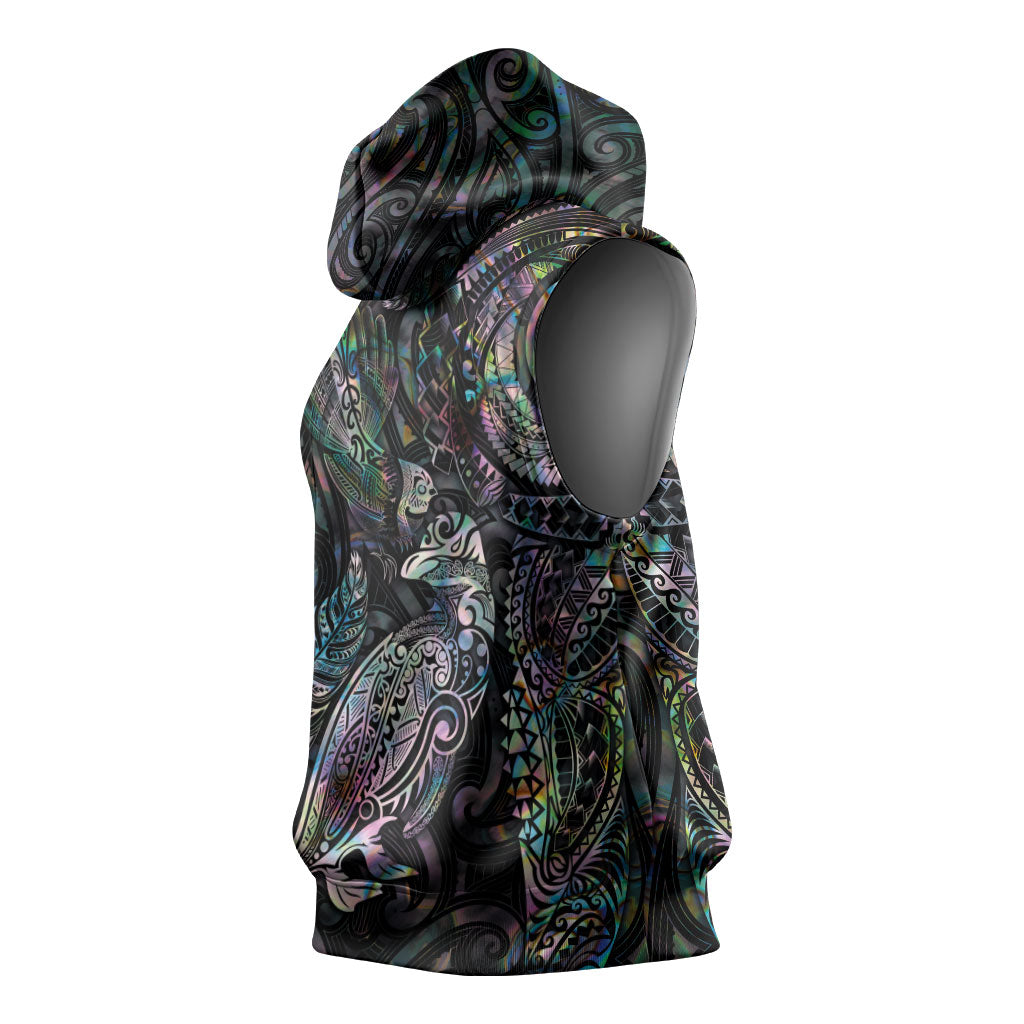 Aotearoa Moko Tribal Tattoo Sleeveless Hoodie New Zealand Maori Penguin and Fantail Paua Shell Style LT03 - Polynesian Pride