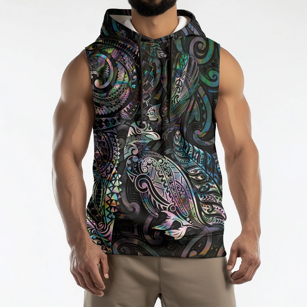 Aotearoa Moko Tribal Tattoo Sleeveless Hoodie New Zealand Maori Penguin and Fantail Paua Shell Style LT03 - Polynesian Pride