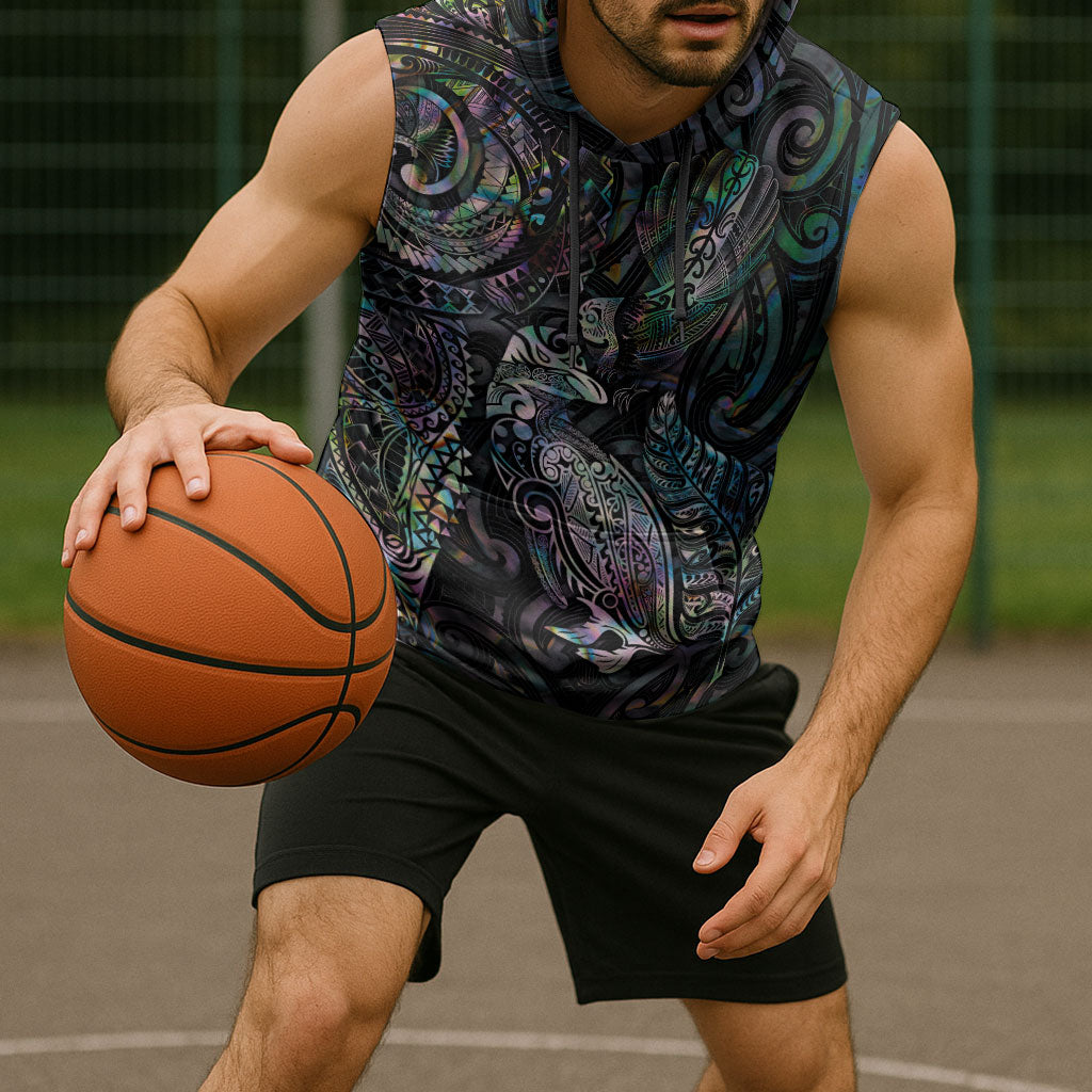 Aotearoa Moko Tribal Tattoo Sleeveless Hoodie New Zealand Maori Penguin and Fantail Paua Shell Style LT03 - Polynesian Pride