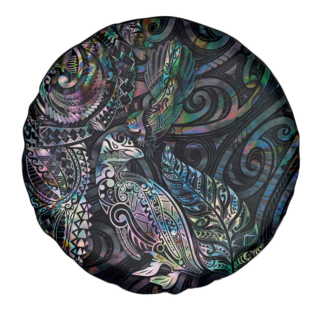Aotearoa Moko Tribal Tattoo Spare Tire Cover New Zealand Maori Penguin and Fantail Paua Shell Style LT03 - Polynesian Pride