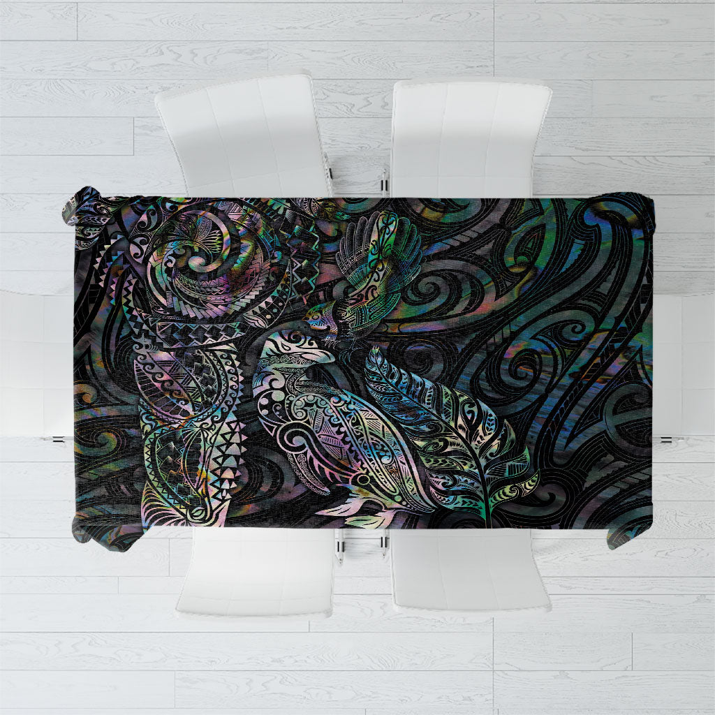 Aotearoa Moko Tribal Tattoo Tablecloth New Zealand Maori Penguin and Fantail Paua Shell Style LT03 Multicolor - Polynesian Pride