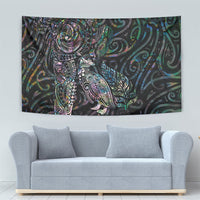 Aotearoa Moko Tribal Tattoo Tapestry New Zealand Maori Penguin and Fantail Paua Shell Style