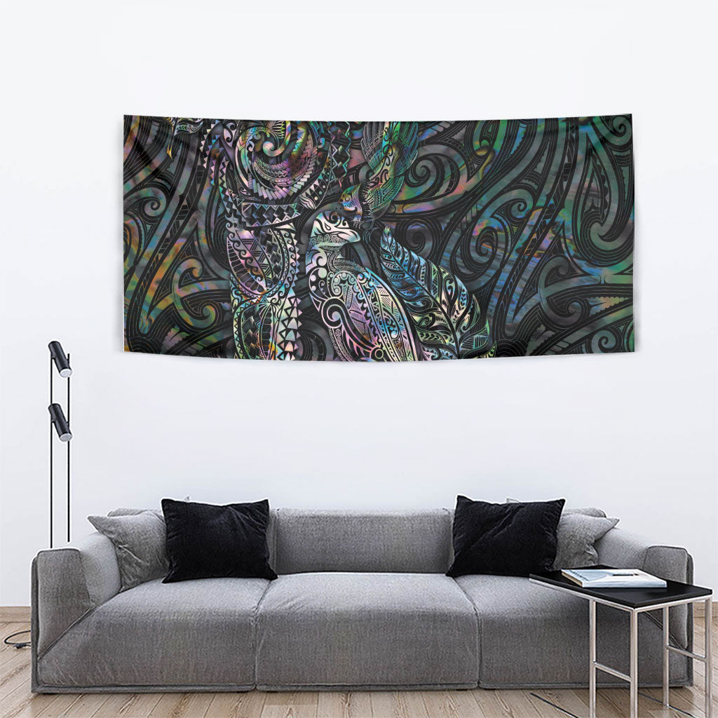 Aotearoa Moko Tribal Tattoo Tapestry New Zealand Maori Penguin and Fantail Paua Shell Style