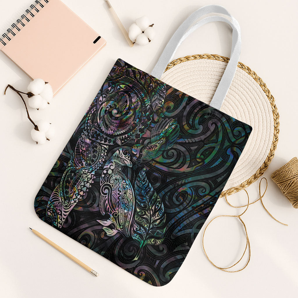 Aotearoa Moko Tribal Tattoo Tote Bag New Zealand Maori Penguin and Fantail Paua Shell Style