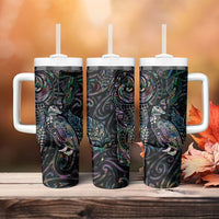 Aotearoa Moko Tribal Tattoo Tumbler With Handle New Zealand Maori Penguin and Fantail Paua Shell Style