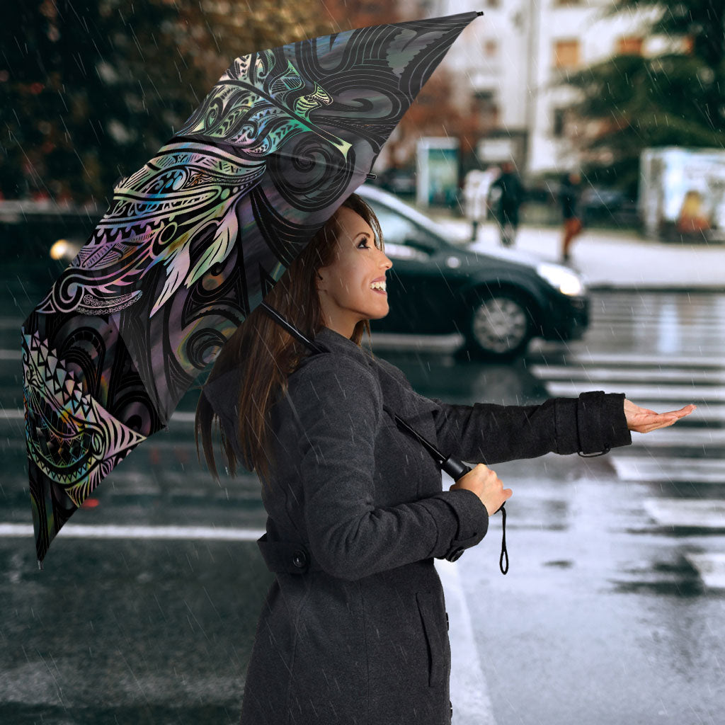 Aotearoa Moko Tribal Tattoo Umbrella New Zealand Maori Penguin and Fantail Paua Shell Style