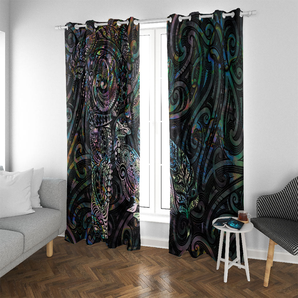 Aotearoa Moko Tribal Tattoo Window Curtain New Zealand Maori Penguin and Fantail Paua Shell Style