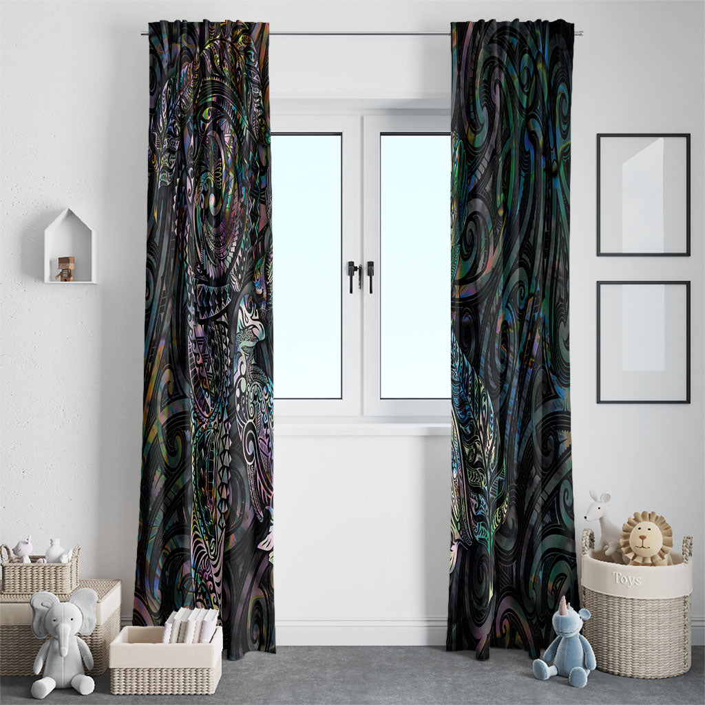 Aotearoa Moko Tribal Tattoo Window Curtain New Zealand Maori Penguin and Fantail Paua Shell Style